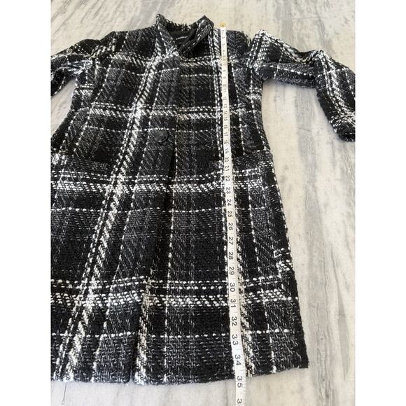 EXPRESS Plaid Tweed Boucle 1 Button Woven Coat Jacket Women Black White Small - Picture 10 of 10